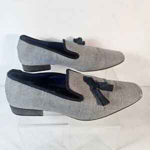 Hadleigh's Slip on Smoking Loafers Gray Linen size 42.5